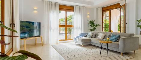 TV connectée, cheminée, chaîne hi-fi