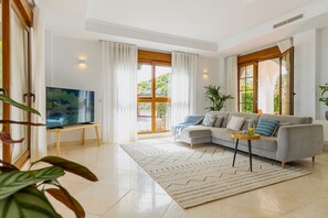 TV connectée, cheminée, chaîne hi-fi