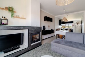 TV, fireplace