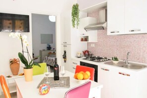 Fridge, oven, stovetop, electric kettle