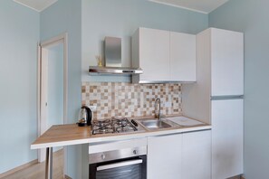 Fridge, oven, stovetop, electric kettle