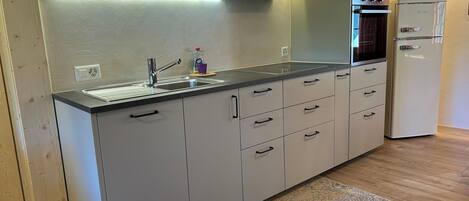 Fridge, dishwasher, cookware/dishes/utensils