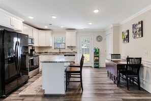 Fridge, microwave, dishwasher, coffee/tea maker