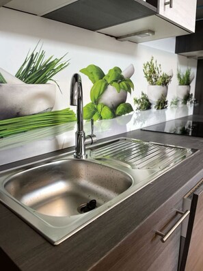 Fridge, microwave, stovetop, dishwasher