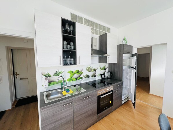 Fridge, microwave, stovetop, dishwasher