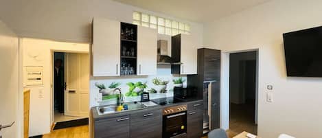 Kühlschrank, Mikrowelle, Herdplatte, Geschirrspüler