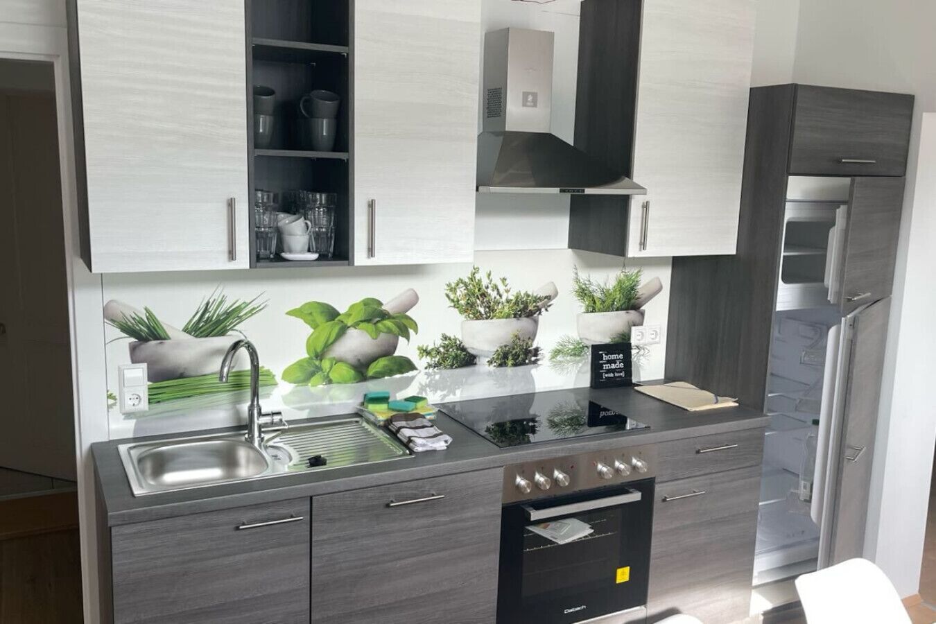 Fridge, microwave, stovetop, dishwasher