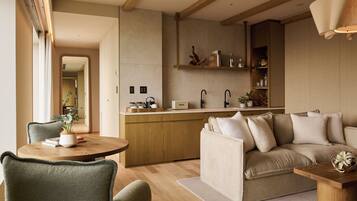 A modern kitchen with wooden cabinets, a built-in sink, and a countertop.