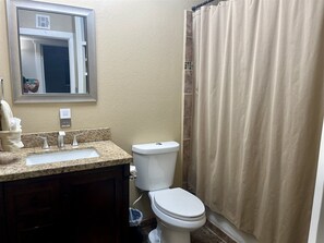 Secadora de cabello, toallas, shampoo