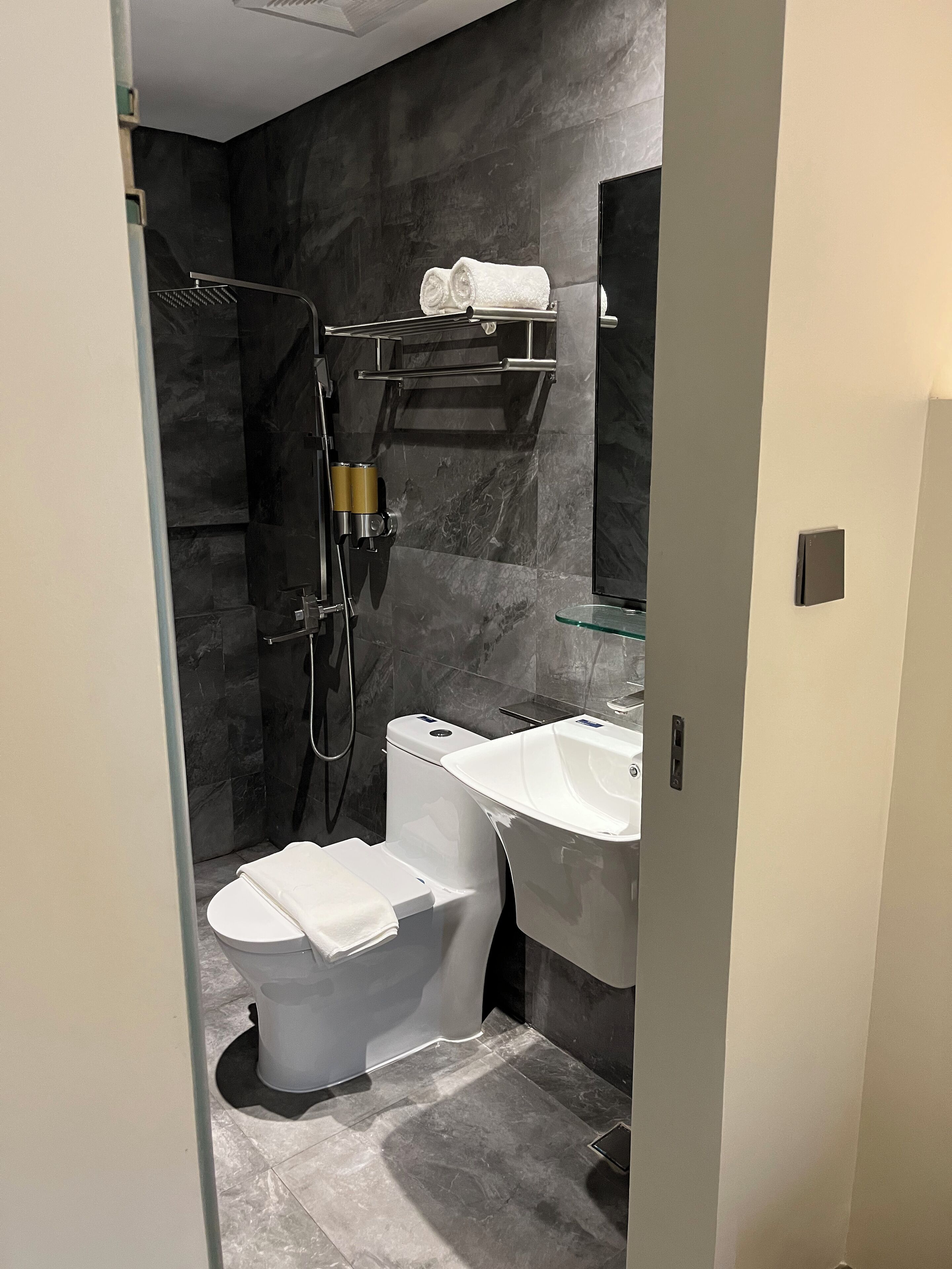 Habitación estándar | Baño | Ducha y cabezal de ducha tipo lluvia