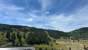 Un paysage rural caractérisé par des collines douces, des forêts denses et un ciel dégagé.
