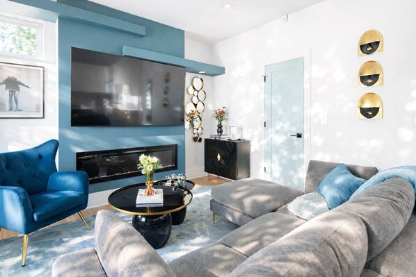 TV, fireplace, offices