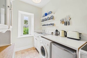 Fridge, oven, stovetop, electric kettle