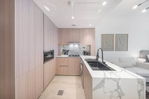 Fridge, microwave, stovetop, toaster