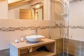 Shower, hair dryer, bidet, towels