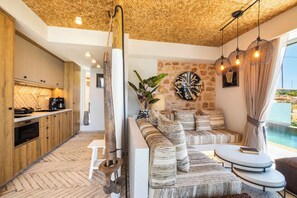 Classic Villa, 1 Bedroom, Sea View | Living area | 43-inch Smart TV with satellite channels
