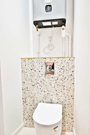 Chuveiro, secador de cabelo, shampoo 