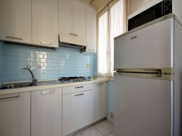 Réfrigérateur, micro-ondes, plaque de cuisson