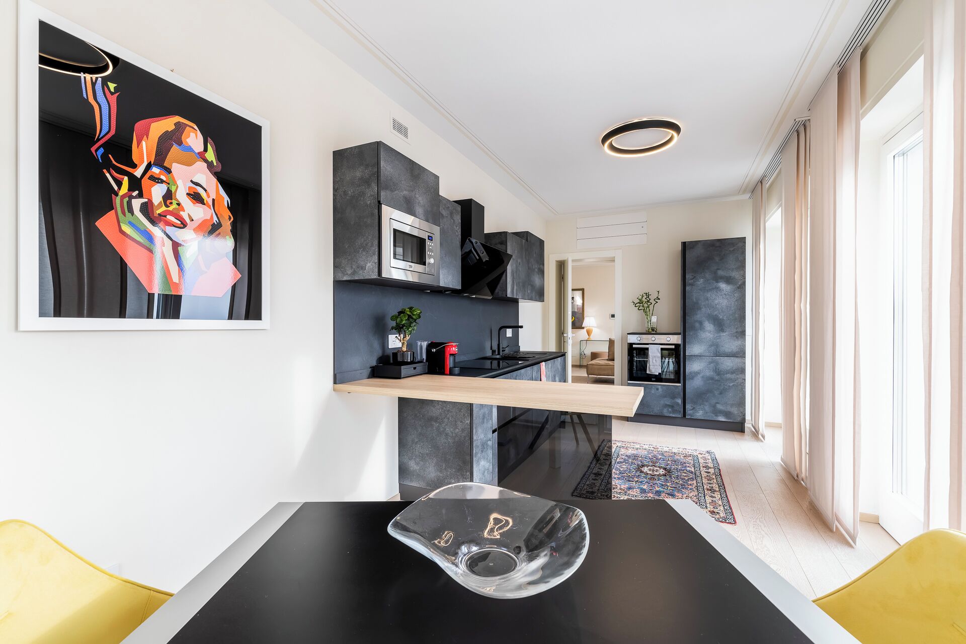 Réfrigérateur, micro-ondes, plaque de cuisson, lave-vaisselle