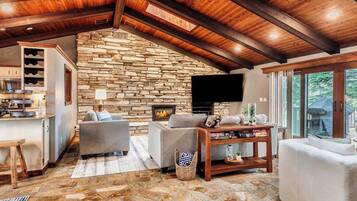 Télévision, cheminée, espaces bureaux