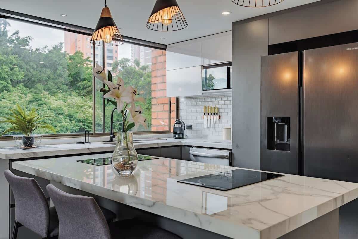 Fridge, microwave, oven, dishwasher