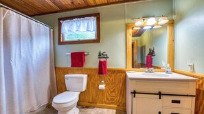 Shower, towels, soap, toilet paper - Fireside Cottage 1 (Maggie Valley)