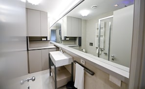Shower, hair dryer, bidet, towels