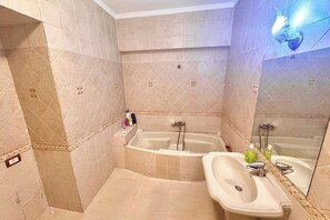 Secadora de cabello, toallas, jabón, papel de baño 
