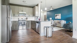 Fridge, dining tables