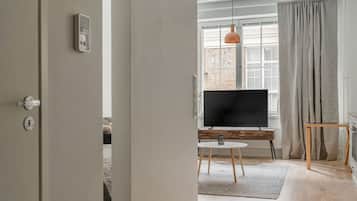 1 bedroom, desk, iron/ironing board, travel cot