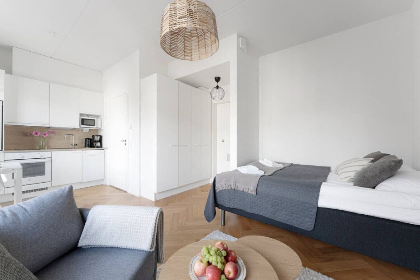 1 bedroom, desk, iron/ironing board, travel crib