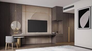 Cofres nos quartos, escrivaninha, cortinas blackout