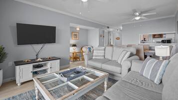 Smart TV, DVD player, books, video library