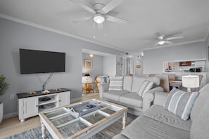 Smart TV, DVD player, books, video library