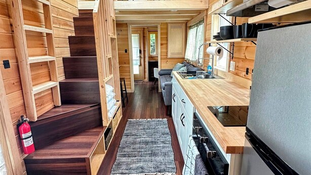 Unclassified image, 1 of 13, button - Have a blast in the Redwoods, then relax in tiny home comfort! (Hiouchi)