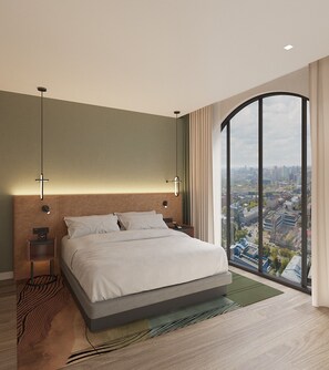 Suite, 1 slaapkamer | Een kluis op de kamer, een bureau, verduisterende gordijnen