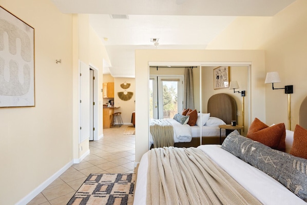 1 bedroom, desk, iron/ironing board, travel cot