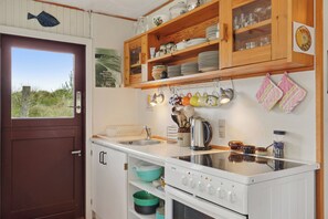 Fridge, oven, electric kettle, toaster