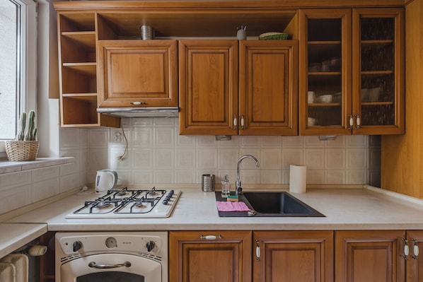 Fridge, oven, stovetop, dishwasher