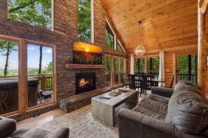 Smart TV, fireplace, books, stereo - Mountain Views! Private Cabin, Firepit & Hot Tub, Fireplace--Dog Friendly! (Cherry Log)