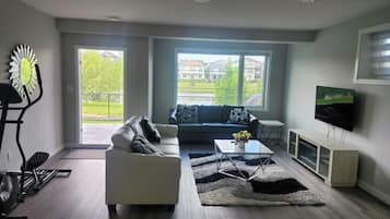 Smart TV, chimenea y monitor de computadora