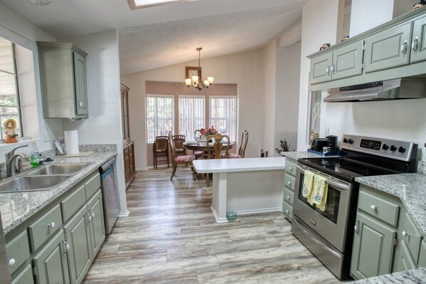 Fridge, microwave, oven, dishwasher