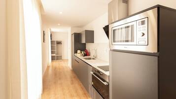 Comfort Apartment, City View | Private kitchen | Fridge, microwave