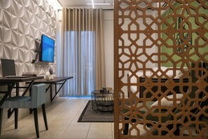 Luxury Apartment, 1 Queen Bed with Sofa bed, Balcony, Sea View | Living area | 43-inch Smart TV with digital channels, Netflix, streaming services - WELL BEING LUXURY APARTMENTS (Ikaria)