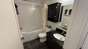 Secadora de cabello, toallas, jabón, shampoo 