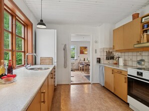 Fridge, microwave, cookware/dishes/utensils