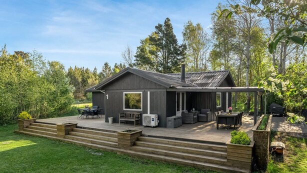 A modern house with a deck, outdoor seating, and a barbecue area. - "Eine" -  from the sea by Interhome (Hals)