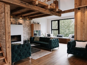 TV, fireplace
