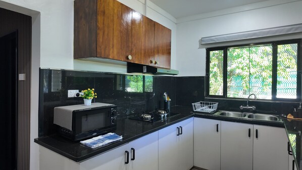 Kühlschrank, Mikrowelle, Herdplatte, Wasserkocher