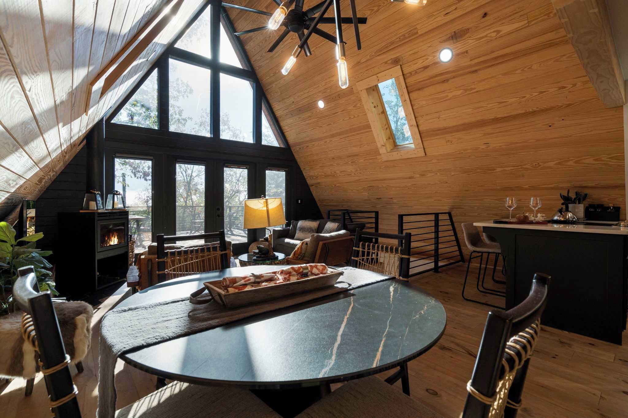 Télévision, cheminée, livres, espaces bureaux